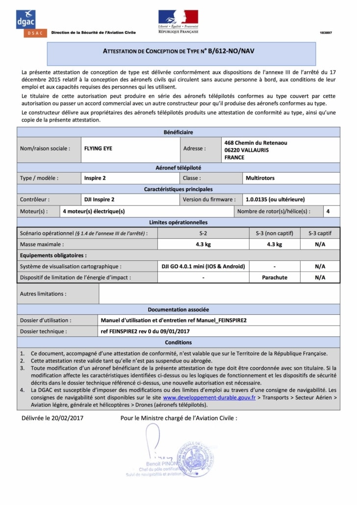 Homologation Inspire 2 Drone Ardèche