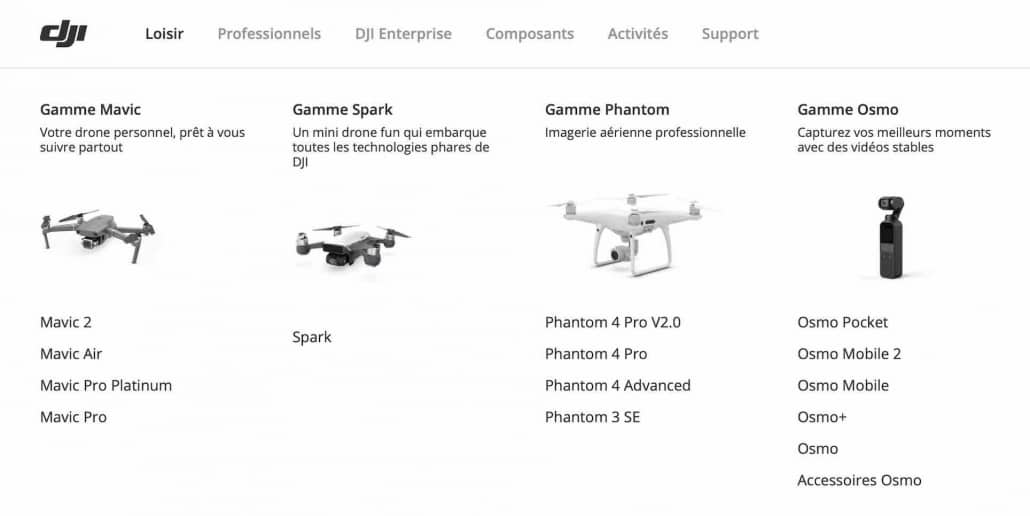 drones de gamme amateur DJI