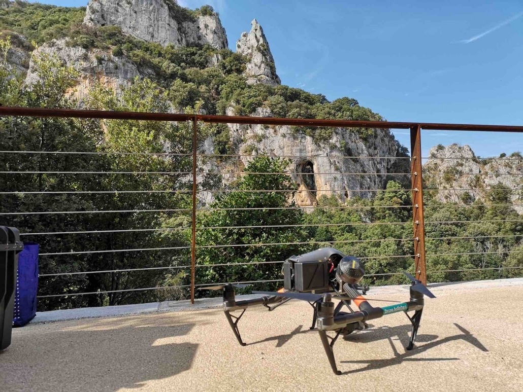 French drone entreprise for aerial shooting in Ardèche at Vallon Pont d'Arc and Caverne du Pont d'Arc