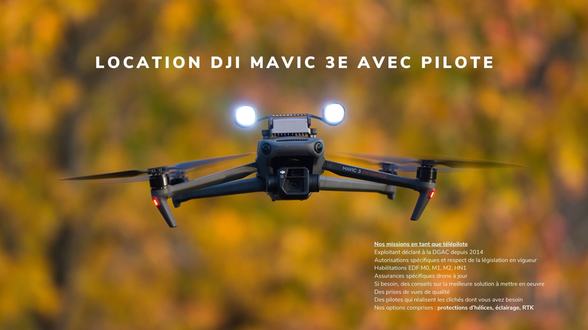 nos drones dji mavic 3e avec éclairage et rtk