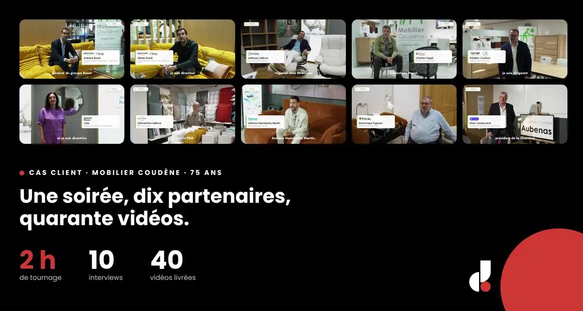 tournage interviews video evenement aubenas coudene Tournage de 10 interviews vidéo en 2 heures pendant la soirée des 75 ans de Mobilier Coudène à Aubenas